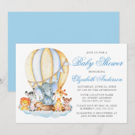 Invitation Baby shower Safari Animaux Air Ballons Nuages