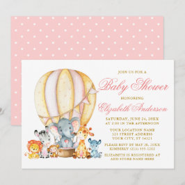 Invitation Baby shower Safari Animaux Balloon Rose