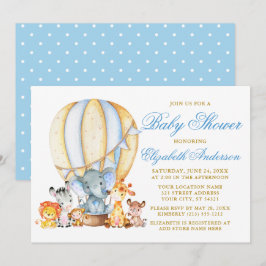 Invitation Baby shower Safari Animaux Blue Balloon Dots