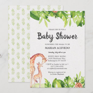 Invitation Baby shower Safari Aquarelle Tropical