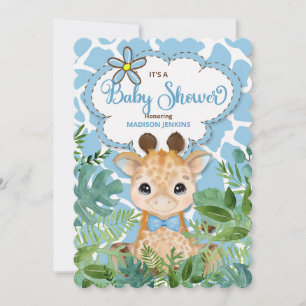 Invitation Baby shower Safari bleu Giraffe