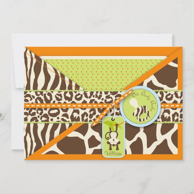Invitation Baby shower Safari de Boy Monkey Jungle (Devant)