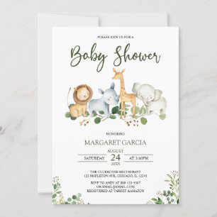 Invitation Baby shower Safari de la Jungle de Verdure