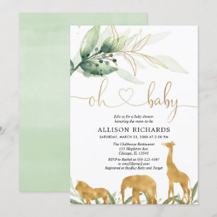 Invitation Baby shower safari en or neutre genre