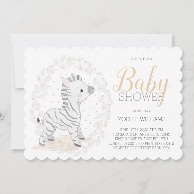 Invitation Baby Shower Safari Genre Neutre Zèbre (Devant)