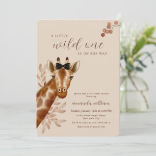 Invitation Baby Shower Safari Girafe Bohème Neutre