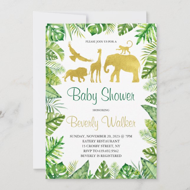 Invitation Baby shower Safari Gold Animaux (Devant)