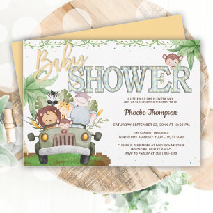 Invitation Baby shower Safari Jaune Animaux