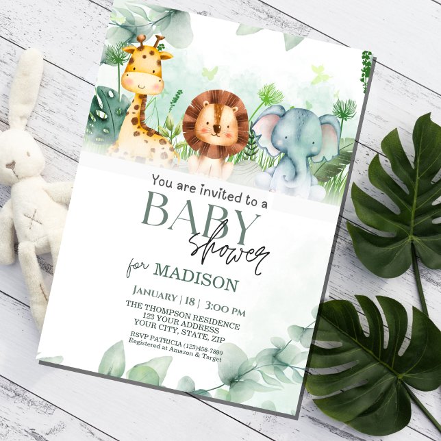 Invitation Baby shower Safari Jungle Animaux (Créateur téléchargé)