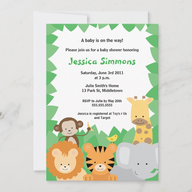 Invitation Baby shower Safari Jungle - Garçon/Fille (Devant)