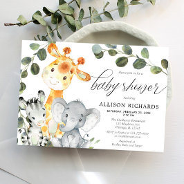 Invitation Baby shower safari mignon eucalyptus neutre genre