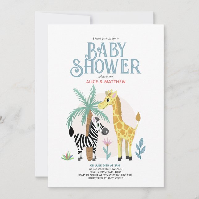 Invitation Baby shower Safari neutre et masculin (Devant)