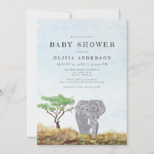 Invitation Baby shower Safari Peint Elephant Stay Wild
