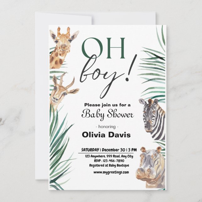 Invitation Baby shower Safari personnalisée (Devant)