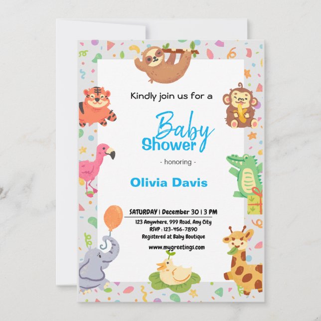 Invitation Baby shower Safari personnalisée (Devant)
