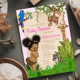 Invitation Baby shower Safari pour bébé fille de cheveux Afro