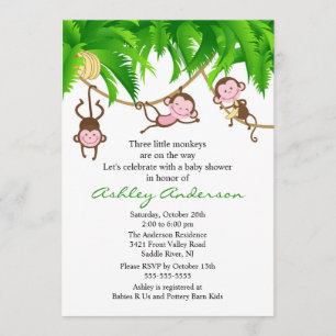 Invitation Baby shower Safari Triplet Monkeys