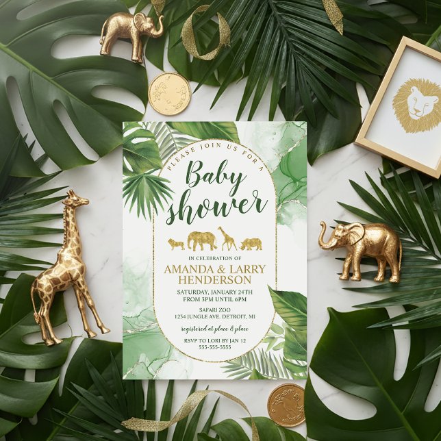 Invitation Baby shower Safari Tropical (Elegant Safari Baby Shower Invitation)