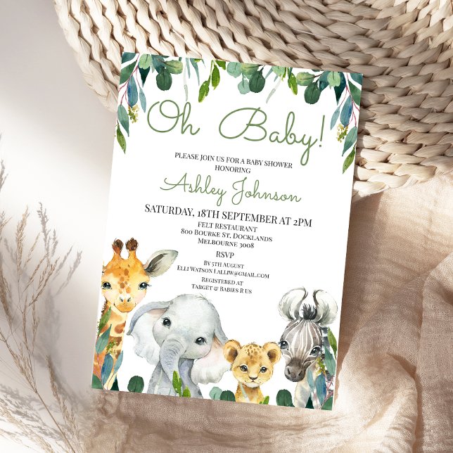 Invitation Baby shower Safari vert genre neutre (Gender Neutral Greenery Safari Baby Shower Invitation Jungle Animals Baby Shower Invite Foliage )