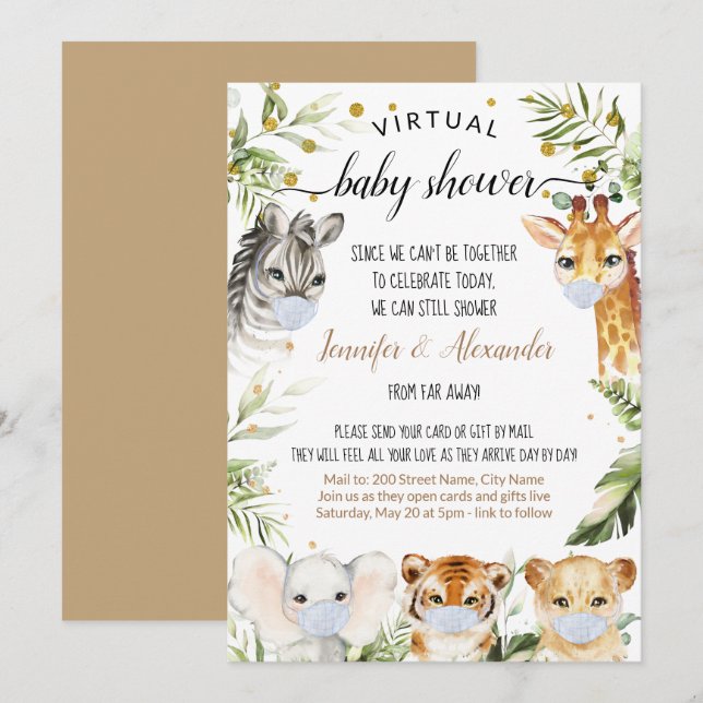 Invitation Baby shower Safari virtuel (Devant / Derrière)