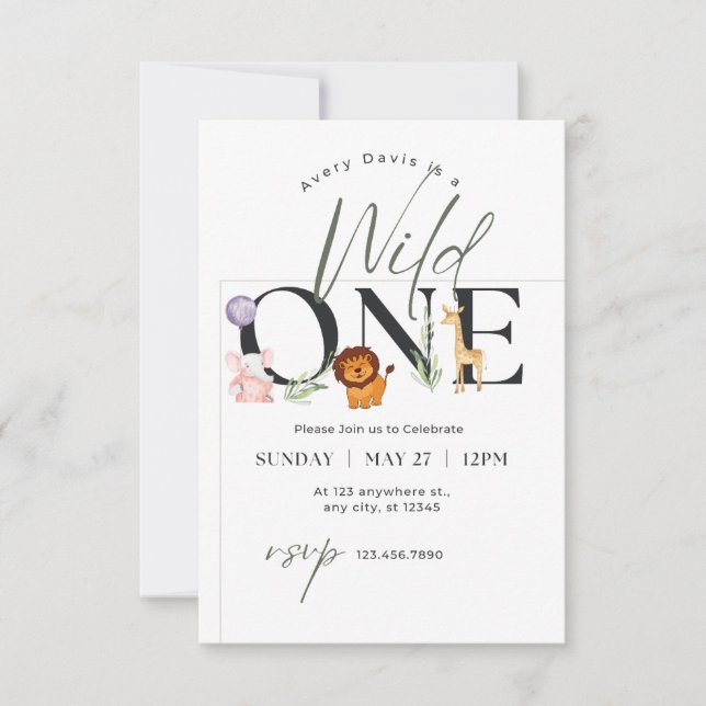 Invitation baby shower safari wild one (Devant)