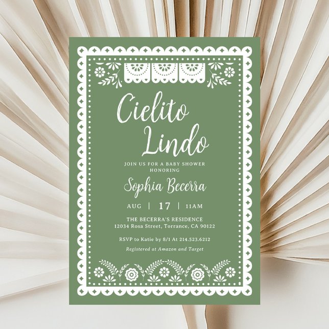 Invitation Baby shower Sage Green Cielito Lindo Talavera (Créateur téléchargé)
