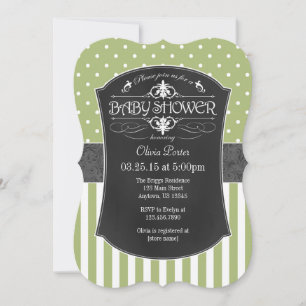 Invitation Baby shower Sage Green Gris Chalkboard