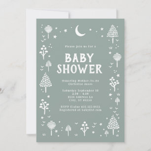 Invitation Baby shower Sage Green Woodlands & Stars