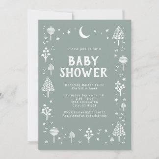 Invitation Baby shower Sage Green Woodlands & Stars