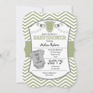 Invitation Baby shower Sage Olive Grey Chevron
