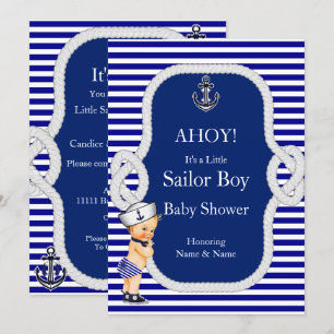 Invitation Baby shower Sailor Boy Blue Stripe Blonde