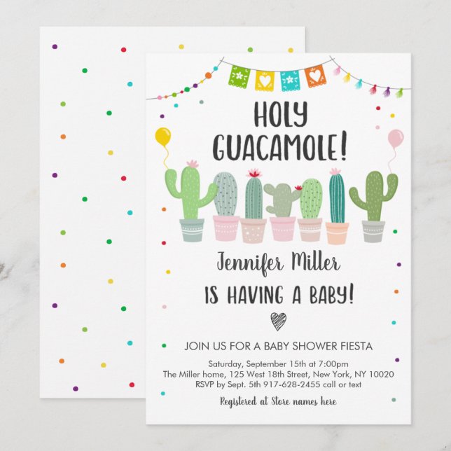 Invitation Baby shower Saint-Guacamole Fiesta Cactus (Devant / Derrière)