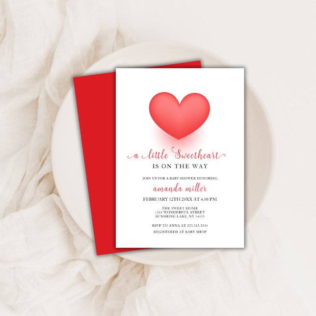 Invitation Baby shower Saint-Valentin Red Simple Little Sweet (Red Simple Little Sweetheart Valentine Baby Shower Invitation)