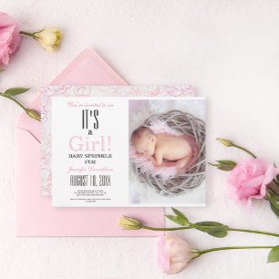 Invitation Baby shower Saupoudrer rose photo florale