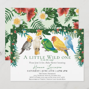 Invitation Baby shower sauvage de perroquets exotiques