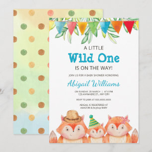 Invitation Baby shower sauvage de renard mou de bois Un