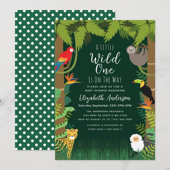 Invitation Baby shower sauvage d'une Jungle (Devant / Derrière)