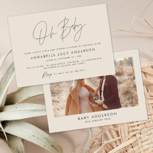 Invitation Baby shower script crème moderne photo boho nature