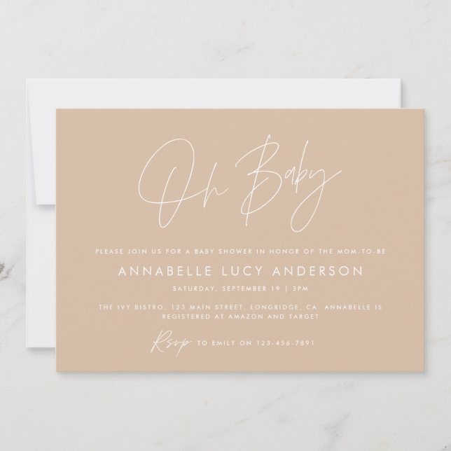 Invitation Baby shower script moderne beige boho photo (Devant)