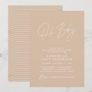 Invitation Baby shower script moderne élégant beige naturel