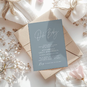 Invitation Baby shower script moderne élégant bleu poussiéreu