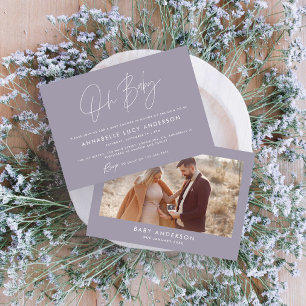 Invitation Baby shower script moderne lilas violet boho photo