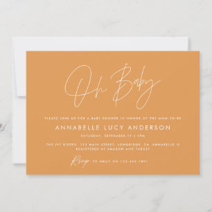Invitation Baby shower script moderne moutarde boho