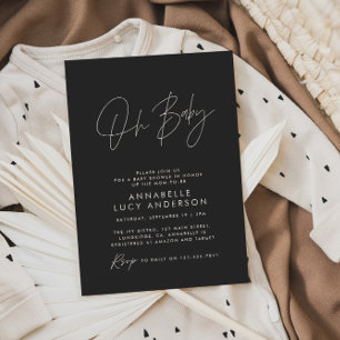 Invitation Baby shower script moderne noir blanc élégant