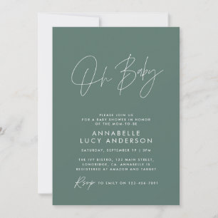 Invitation Baby shower script moderne sauge vert élégant