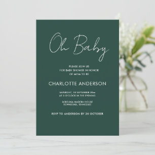 Invitation Baby shower script moderne vert émeraude élégant