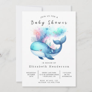 Invitation Baby shower Sea Digital Whale