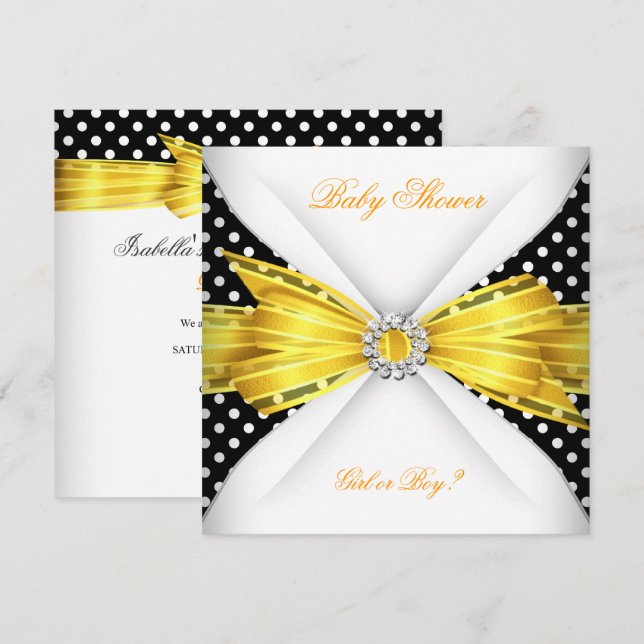 Invitation Baby shower Sexe Révéler Noir Jaune Blanc Spot (Devant / Derrière)