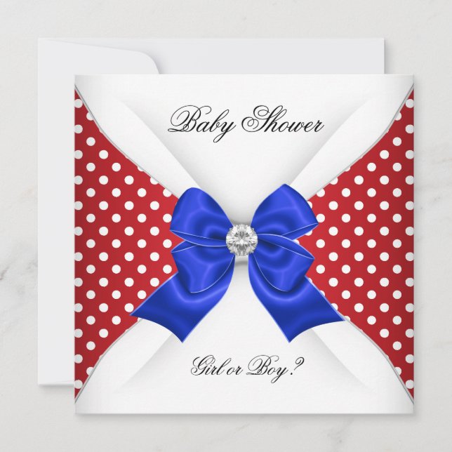 Invitation Baby shower Sexe Révéler Rouge Blanc Bleu Points (Devant)