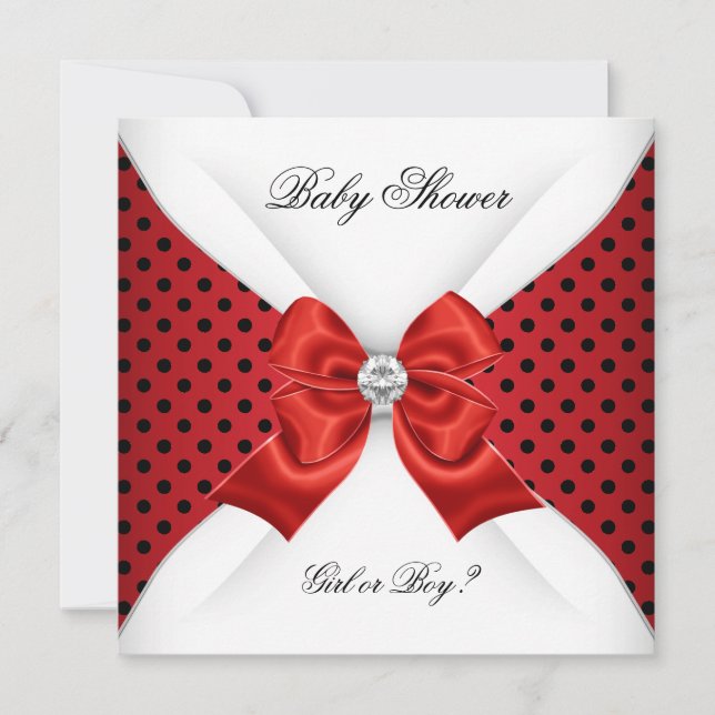 Invitation Baby shower Sexe Révéler Rouge Noir Blanc Points (Devant)